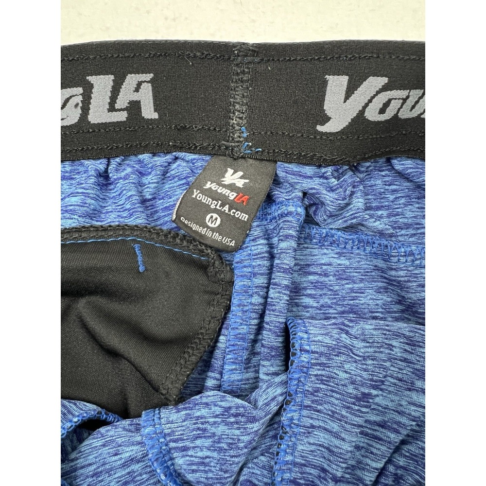 YoungLA Shorts Mens Medium Blue Heather Stretch Zip Pockets Active Training Gym - Picture 6 of 11